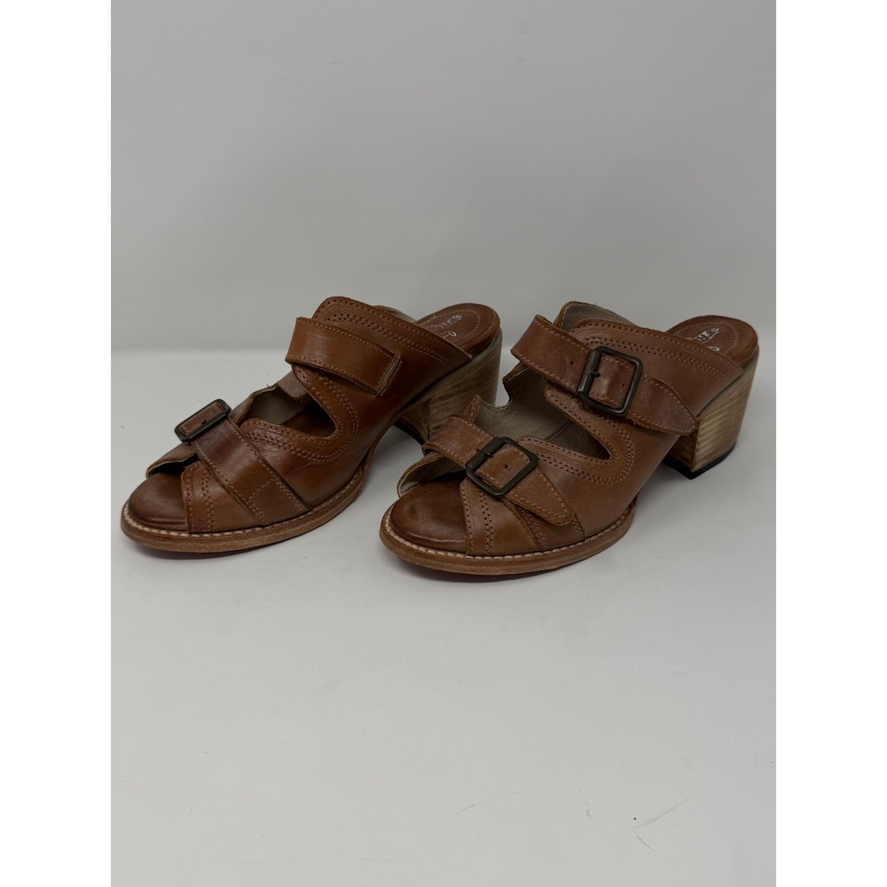 Freebird Caprice Leather Buckle Slide Mule Sandal Cognac Brown Boho Women Size 8
